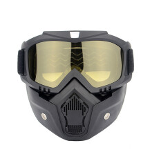 (Yellow) Modular Mask Detachable Goggles And Mouth Filter Motorcycle Helmet Open Face Shield