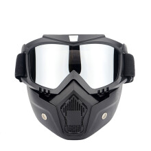 (Silver) Modular Mask Detachable Goggles And Mouth Filter Motorcycle Helmet Open Face Shield