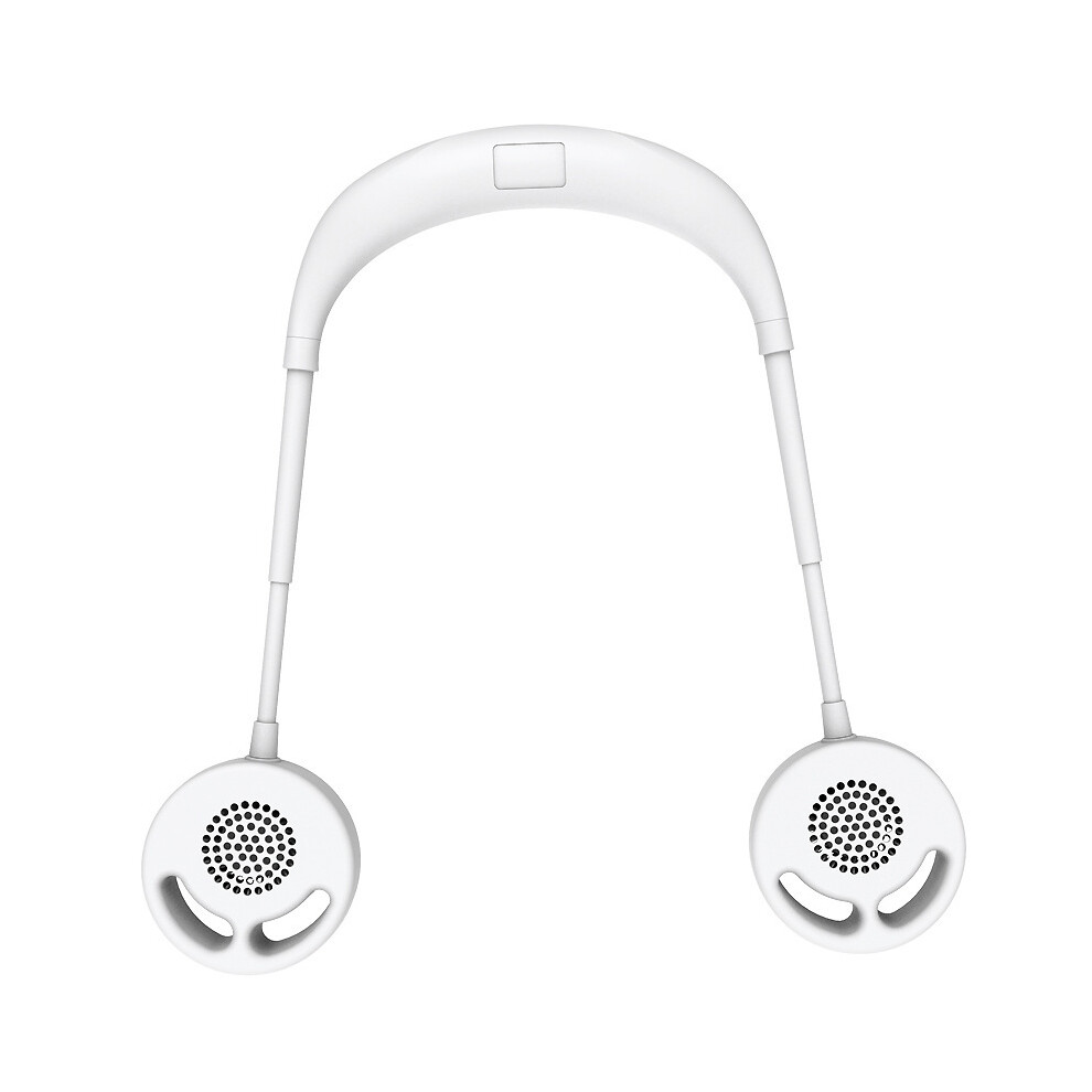 (White) Portable Bladeless Neckband Hands-Free Mini Usb Rechargeable Dual-Headed Fan White 123643778409