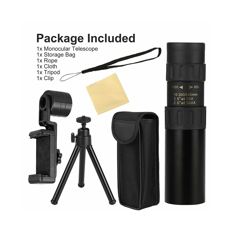 (B) 4K 10-300X40mm Super Telephoto Lens Zoom Monocular Telescope Portable Telescopic 110691535207