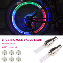 2PCS 7-Color LED Bicycle Valve Lights, Auto Sensor, Cycling Wheel Light, Battery Included