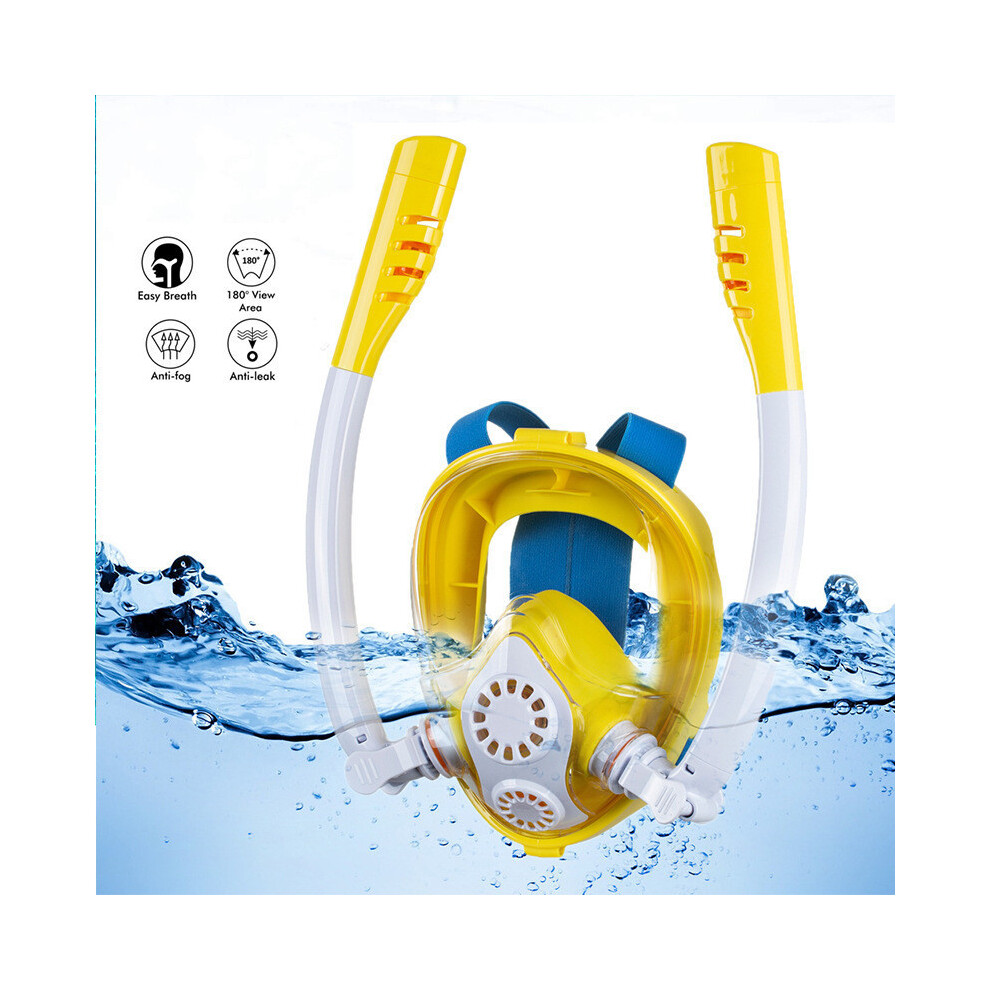 Yellow (Yellow) Underwater Scuba Anti-Fog Full Face Swimming Diving Mask Snorkel Double Breath Tubes For Child