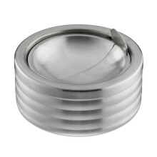 Cendrier extérieur, coupe-vent, avec couvercle, intérieur, acier inoxydable, round, HxD 5,5 x 11,5 cm, argenté