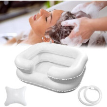Aufblasbares Shampoo-Waschbecken, tragbares aufblasbares Waschbecken fürs Bett, mit Abflussschlauch und aufblasbarem Kissen, für Schwangere
