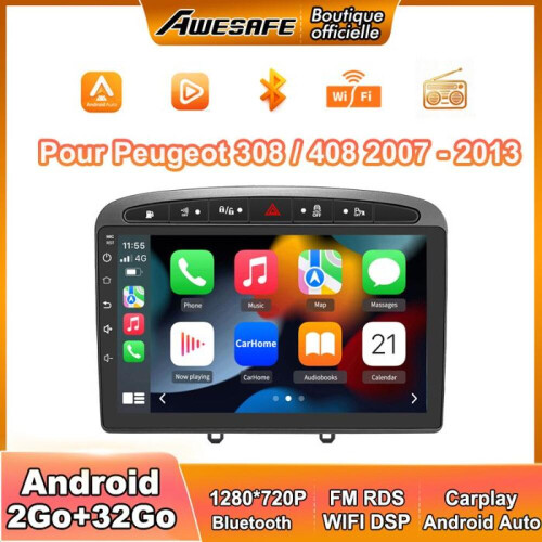 Ραδιόφωνο αυτοκινήτου Android 13 2GB+32GB για Peugeot 308/408 (2007-2013) Οθόνη αφής 9'' με CarP