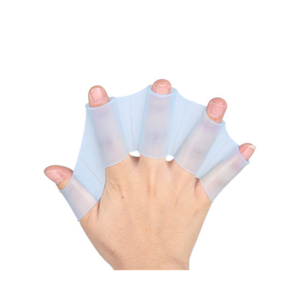 (Blue L) 1 Pair Silicone Swim Gear Fins Hand Paddle Web Flippers Training Diving Webbed Gloves For Women Men Kids Swimming Tool 110691535559