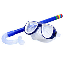 (Blue) Kids Diving Mask Snorkel Set Anti Fog Goggles Swimming Dry Tube Snorkeling Mask