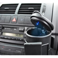 Blauer, beleuchteter Retro-Reiseaschenbecher mit Deckel für unterwegs und im Auto