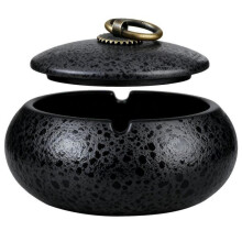 Posacenere in ceramica con coperchio, antiodore, adatto per uso interno ed esterno (nero).
