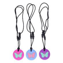 Conjunto de 3 mordedores de silicone macio para bebês, com um lindo design de borboleta, colar de mastigação sensorial portátil para etiquet