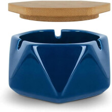 Aschenbecher, Keramik-Zigarettenaschenbecher, tragbarer Tischaschenbecher mit Bambusdeckel, für Zuhause, Büro, Outdoor, Bars