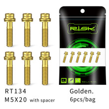(M5x20 Gold) 6PCS Handlebar Stem Screws With Spacer M5*18/20MM Mountain Bike Bolts Titanium