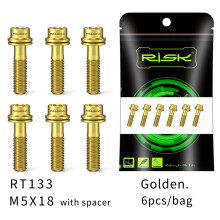 (M5x18 Gold) 6PCS Handlebar Stem Screws With Spacer M5*18/20MM Mountain Bike Bolts Titanium