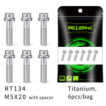 (M5x20 Titanium) 6PCS M5*18/20MM Titanium Handlebar Stem Screws with Spacer for Mountain Bikes