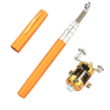 (Gold) Portable Fishing Rods Pen Style Fishing Rods Pocket Telescopic Mini Ice Fishing Rods Pocket Rafting Rods Folding Rods with Reel