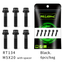 (M5x20 Black) 6PCS M5*18/20MM Titanium Handlebar Stem Screws with Spacer for Mountain Bikes
