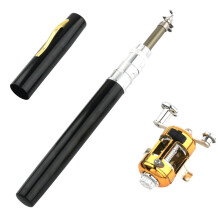 (Black) Portable Fishing Rods Pen Style Fishing Rods Pocket Telescopic Mini Ice Fishing Rods Pocket Rafting Rods Folding Rods with Reel