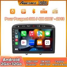 Autorradio Android 13 de 2 GB + 32 GB para Peugeot 308/408 (2007-2013) con pantalla táctil de 9 pulgadas, CarPlay, Android Auto,