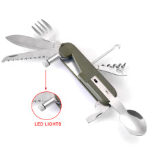 9-in-1 Stainless Steel Fork with LED Light for Outdoor Picnic & Camping