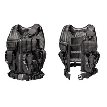 PVC Military Heavy Duty Front Zipper Adjustable Vest with Holster Black