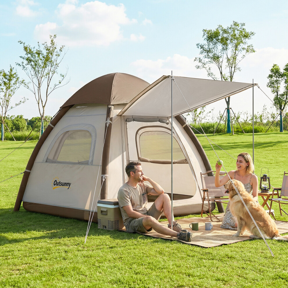 Outsunny 3 Man Inflatable Camping Tent W/ 3000Mm Waterproof Rainfly, Cream