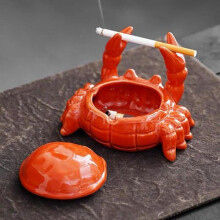 Aschenbecher mit Deckel, winddichter Keramik-Schreibtischaschenbecher, krabbenförmige Dekoration
