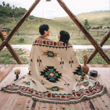 (90*150CM) Outdoor Picnic Blanket Sofa Blanket Sucre Camping Blanket Bohemian Blanket Multifunctional Line Blanket