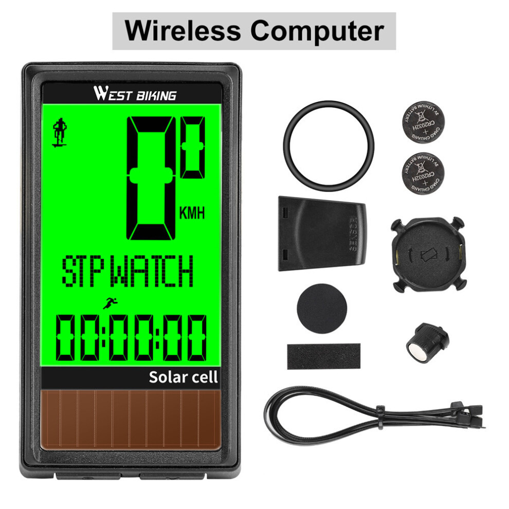 (Green Light) West Biking Wireless Solar Stopwatch Mountain Bike Waterproof Speedometer 110691550255