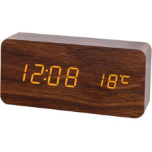 LED houten digitale wekker voor op het bureau - Moderne houten wekker met datum-, temperatuur- en vochtigheidsweergave, 12/24-uurs tijdzone
