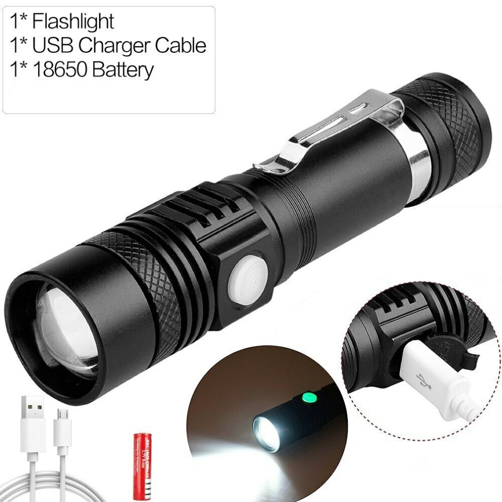 (Flashlight +18650 Battery + Android Line + Color Box) 20000Lm Led Flashlight 18650 Rechargeable Usb Torch T6/L2/V6 Zoomable Waterproof 110691565846