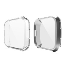 (1Set(Transparent+Sivler)) 2pcs Soft Slim TPU Case Full Screen Protective Cover for Fitbit Versa Watch