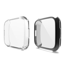(1Set(Transparent+Black)) 2pcs Soft Slim TPU Case Full Screen Protective Cover for Fitbit Versa Watch