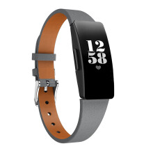 (Grey) Luxury Leather Replacement Wristband Strap for Fitbit Inspire & Inspire HR