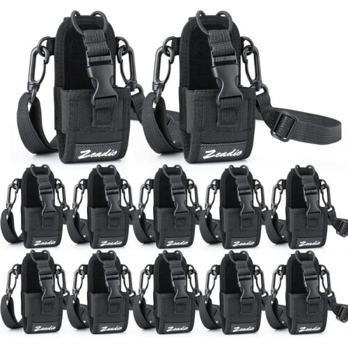 Confezione da 12 custodie multiuso per walkie talkie, nere e resistenti.
