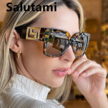 Ochelari de soare pătrați supradimensionați, tip cat eye, pentru femei și bărbați, marcă de modă, vintage, gradient roșu-gri - DRFT3597
