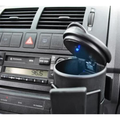 Posacenere portatile blu retrò illuminato, ideale per viaggi e auto, con coperchio.