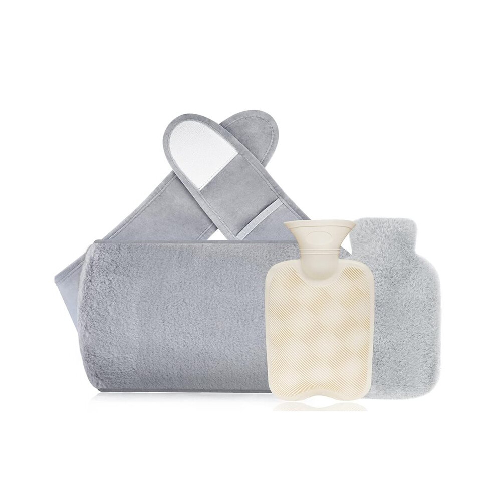 Hot Water Bottle with Plush Cover, Long Strap for Neck, Waist, and Back Pain Relief