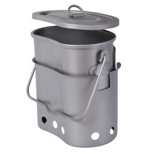 Titanium Cookware Set Portable Wood Stove Firewoods Furnace with Hanging Pot for Ultralight Picnic BBQ Grills