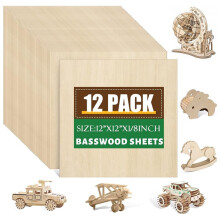 12 Pack Basswood Sheets 1/8 X 12 X 12 Inch for Crafts, Unfinished Wood for Cutting, Engraving & Burning