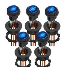 5 Stück Wasserdichte Runde Wippschalter mit Gehäuse, 12 V, Blaue LED-Beleuchtung, ein/Aus-Funktion, SPST, 3-Polig, 12 V