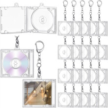 20pcs Cd Holder Keychain Album Case Plastic Player Shaped Key Pendant Blank DVD Case Clear CD Jewel Keyring for DIY