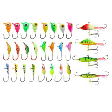 28pcs Ice Fishing Glow Jig Heads Kit for Panfish, Crappie, Walleye & More