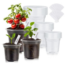 Lot de 30 Pots de Pépinière Transparents pour Plantes, Pots de Semis en Plastique Transparent de 3,5, 4 et 5 Pouces avec Trous de Drainage et 20