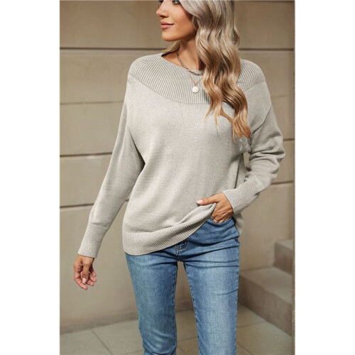 Damen Casual Langarm Pullover Loose Strick Solid Pullover Pullover Jumper Tops Hellgrau L 1