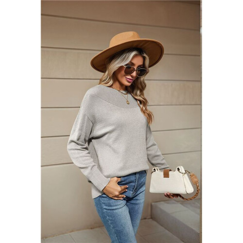 Damen Casual Langarm Pullover Loose Strick Solid Pullover Pullover Jumper Tops Hellgrau S 2