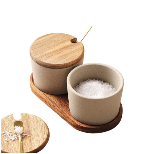 Ceramic Kitchen Seasoning Jars Set - Salt, Pepper, and MSG Containers 2pcs
