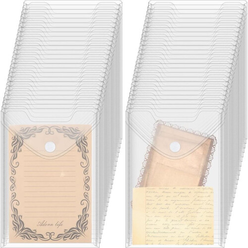 50Pack 7x9.8''Clear Plastic Envelopes Hook Loop Closure Receipt Stickers Storage Holder Reusable Small Plastic Envelope