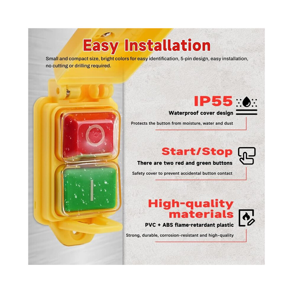 Machine Safety Kjd17b 5 Pin 250V 16A Electromagnetic Machine Push Button Ip55 Waterproof 6032129691061