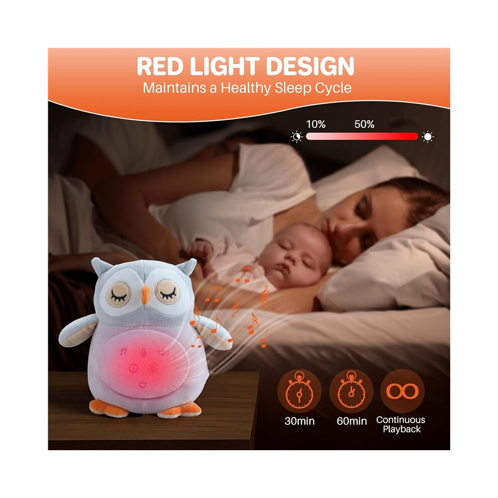 Owl Baby Sound Machine with Red Light, Rechargeable Baby Sleep Soother, 12 Soothing Sounds, Recording&Wireless Speake