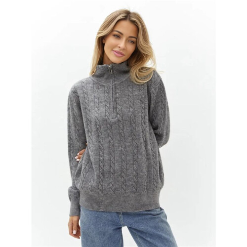 Women'S Sweaters Fall Winter Quarter Zip Casual Ribbed Cable Knit Pullover Grey One Size 1